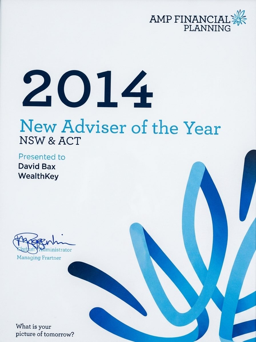 AMP Financial Planning 2014 New Adviser of the Year award, presented to David Bax
